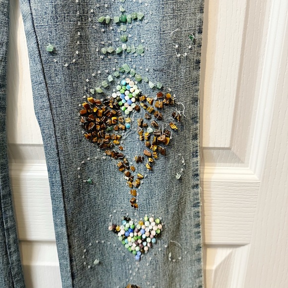 Bootleg Jeans Embellished with Tiger Eye Beads and Jade - Picture 3 of 3